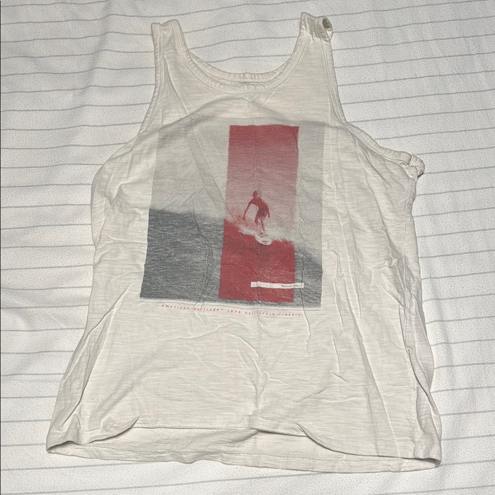 White Tank Top with Surfer Graphic